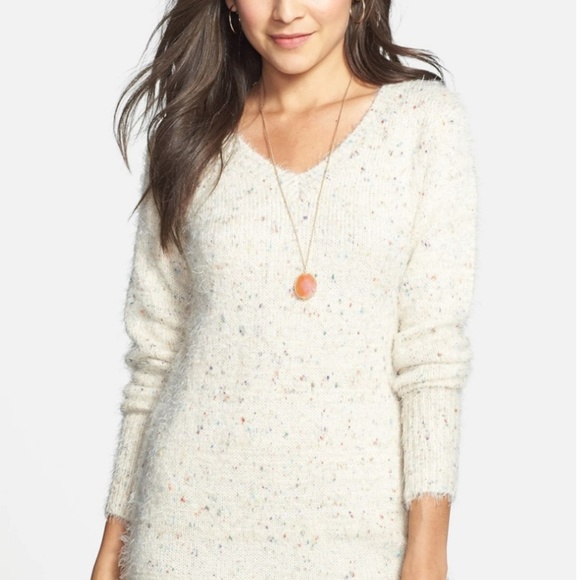 🎈Lush Flecked V-Neck Tunic Sweater, Size Small - Picture 1 of 8